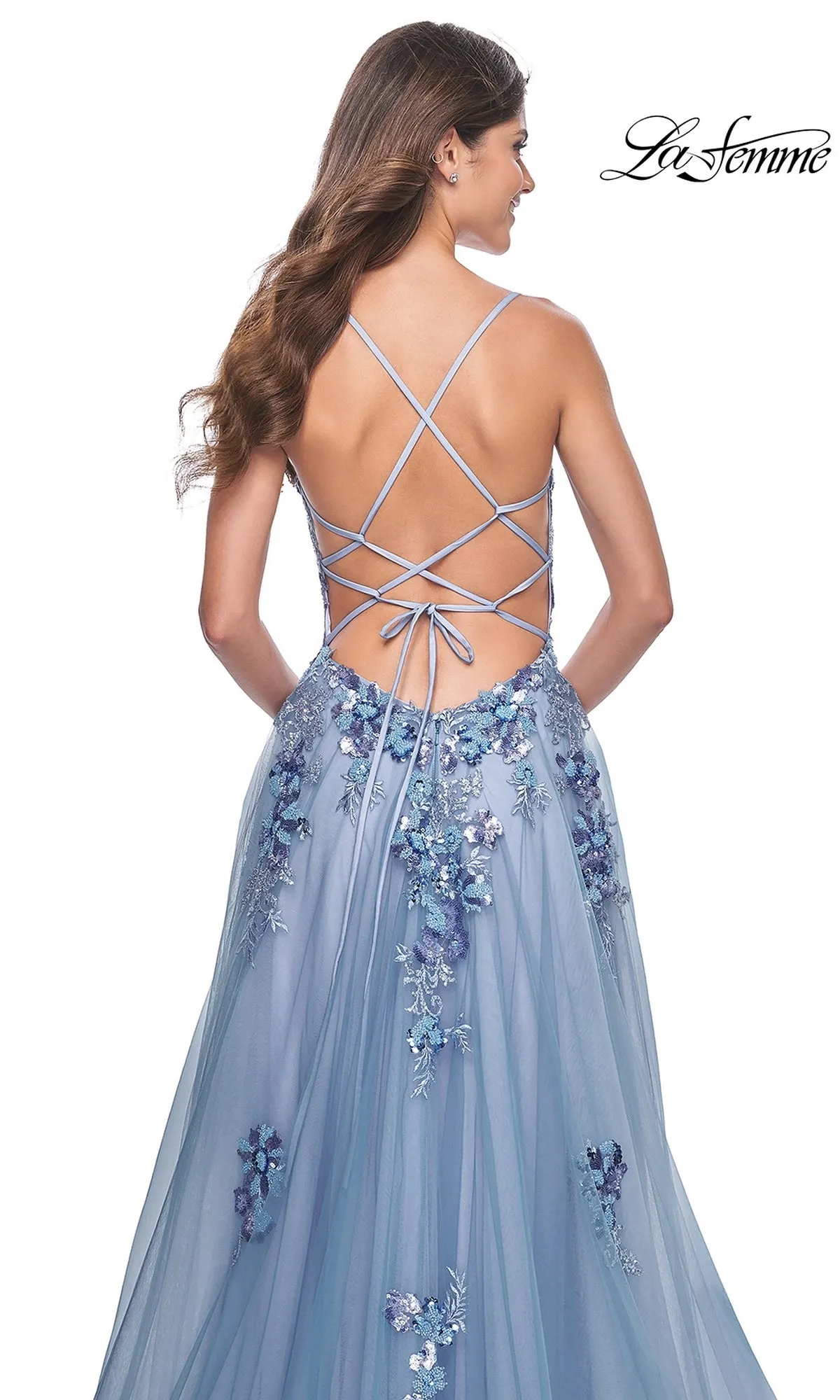 La Femme Slate Blue Long A-Line Prom Dress 32057 sold by PromGirl product image thumbnail 5