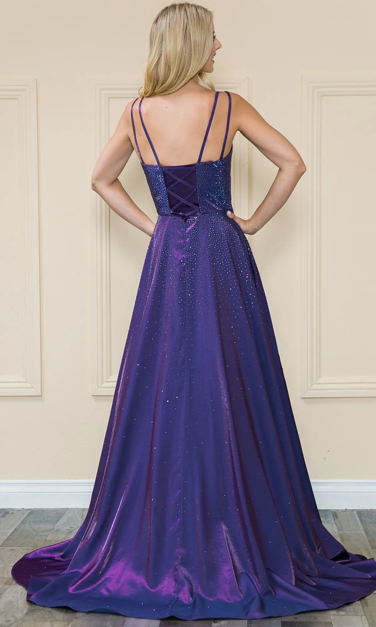 Long Beaded A-Line Prom Dress: Poly USA 8922 sold by PromGirl product image thumbnail 5