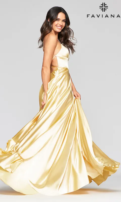 Faviana Yellow Long Prom Dress with Pockets made by Faviana