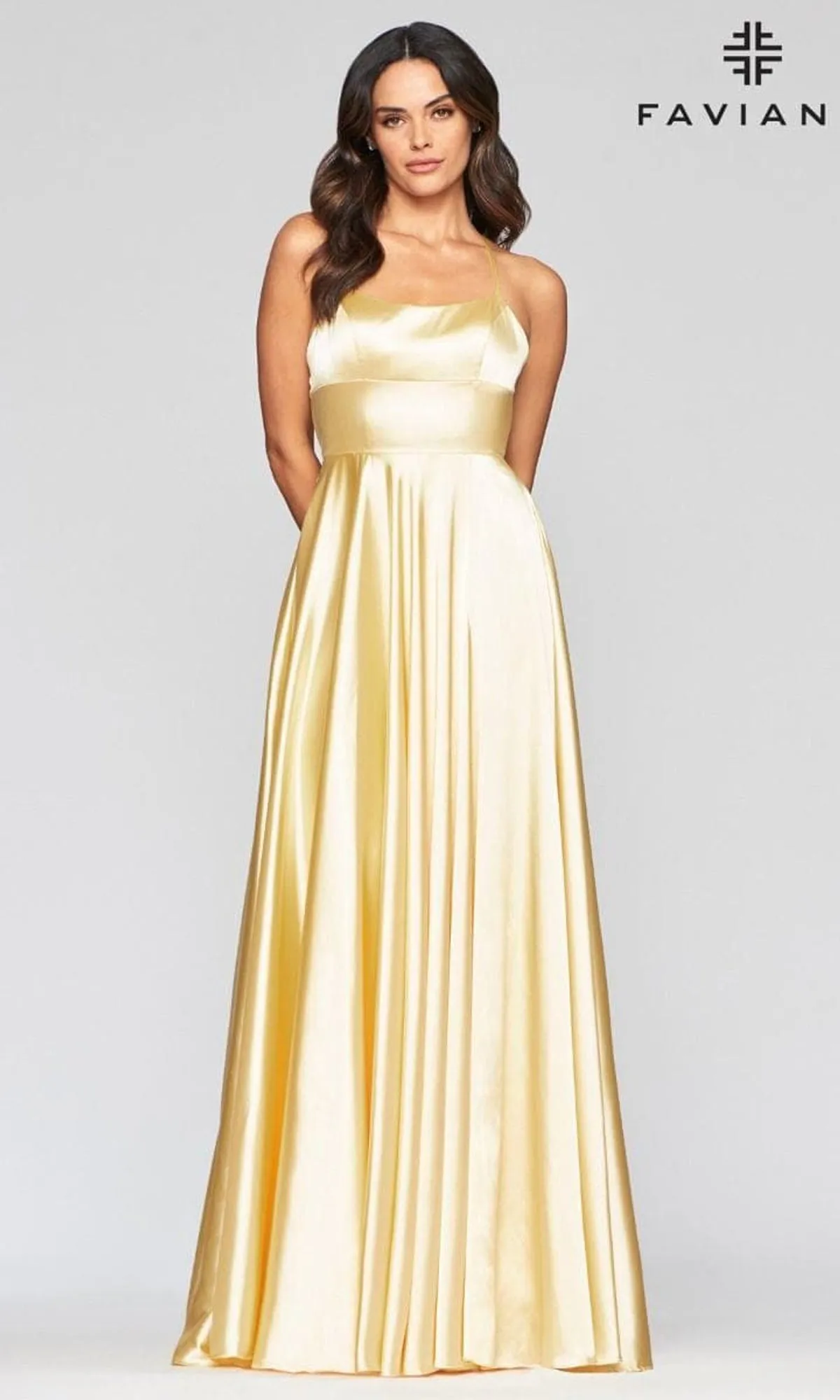 Faviana Yellow Long Prom Dress with Pockets sold by PromGirl product image thumbnail 3