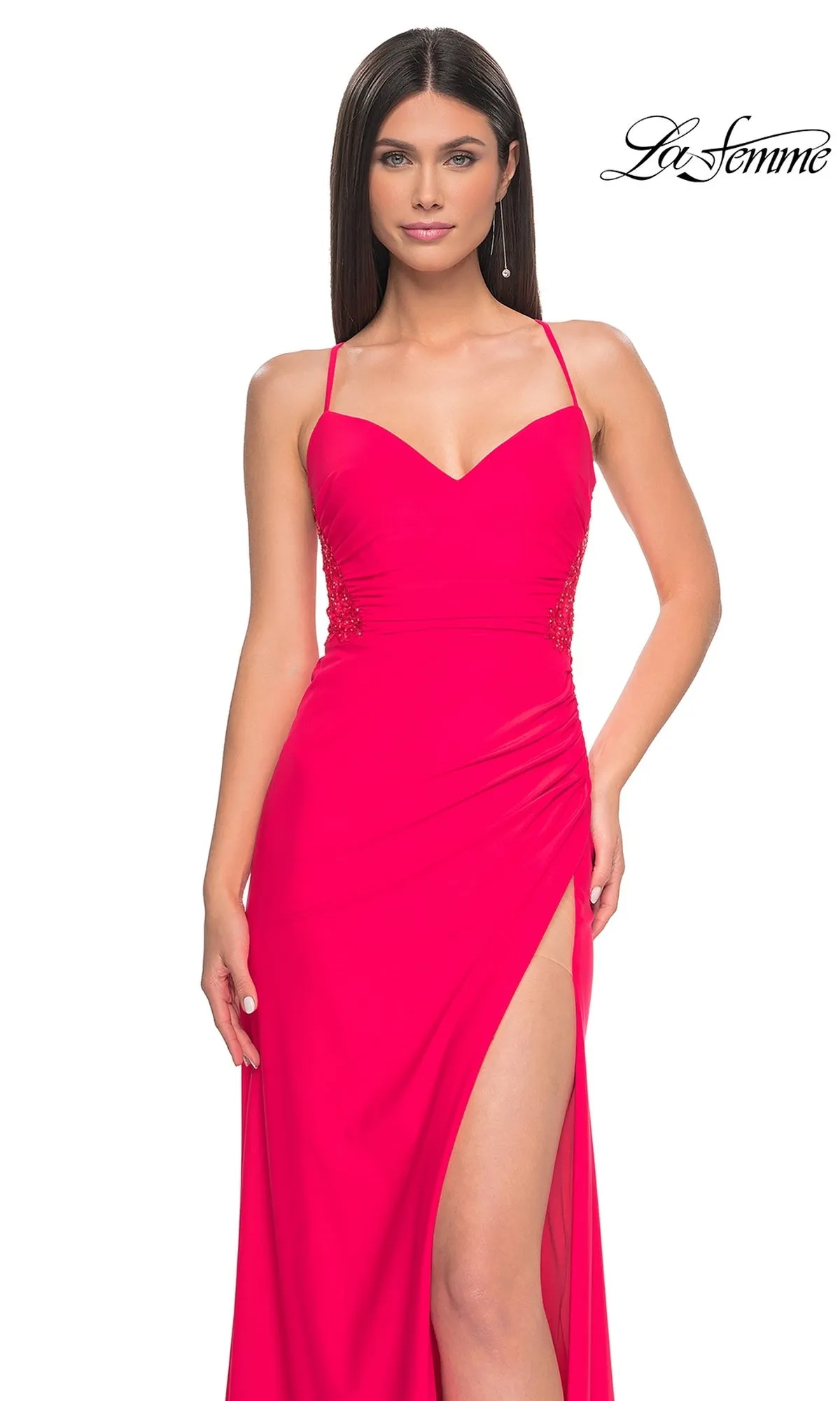 La Femme Bright Hot Coral Long Prom Dress 31440 sold by PromGirl product image thumbnail 4