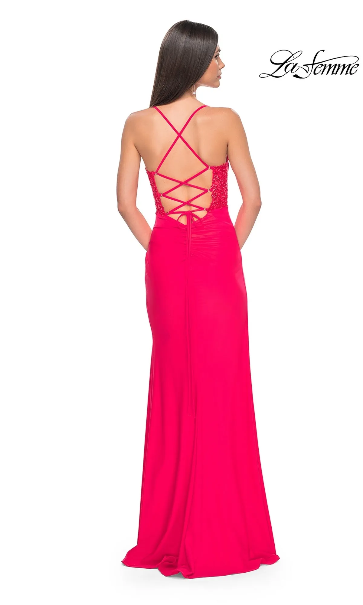 La Femme Bright Hot Coral Long Prom Dress 31440 sold by PromGirl product image thumbnail 2