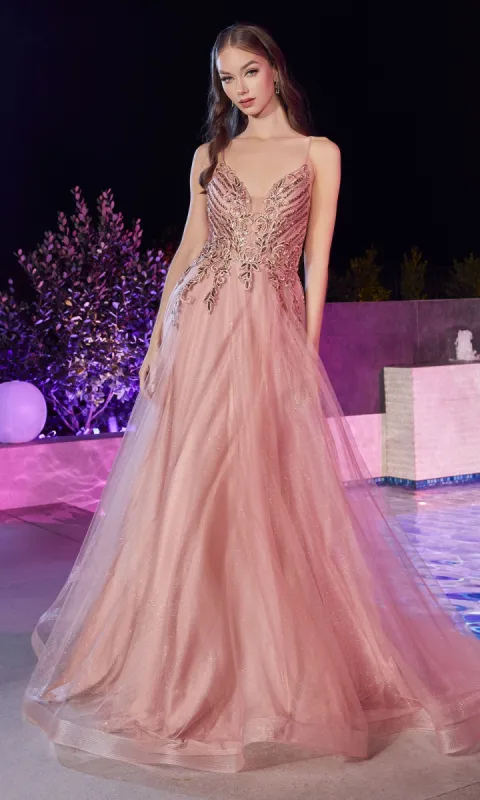 Glitter-Bodice Long Prom Ball Gown CD874 sold by PromGirl