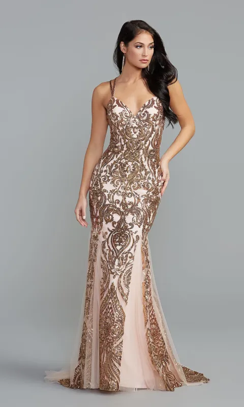 PromGirl Long Tight Prom Dress with Sequin Print sold by PromGirl