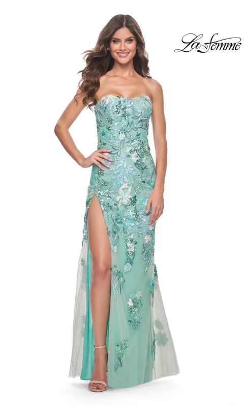 La Femme Strapless Green Sequin Prom Dress 32252 sold by PromGirl