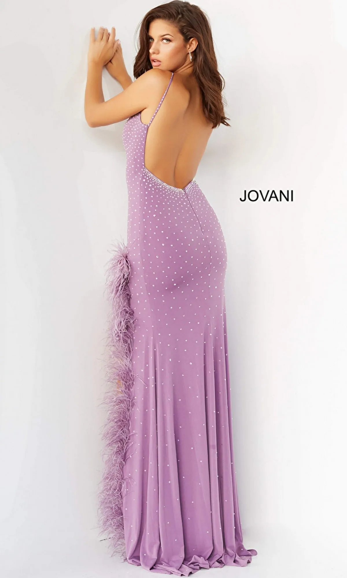 Jovani Feather-Trim Long Beaded Prom Dress 08283 sold by PromGirl product image thumbnail 4
