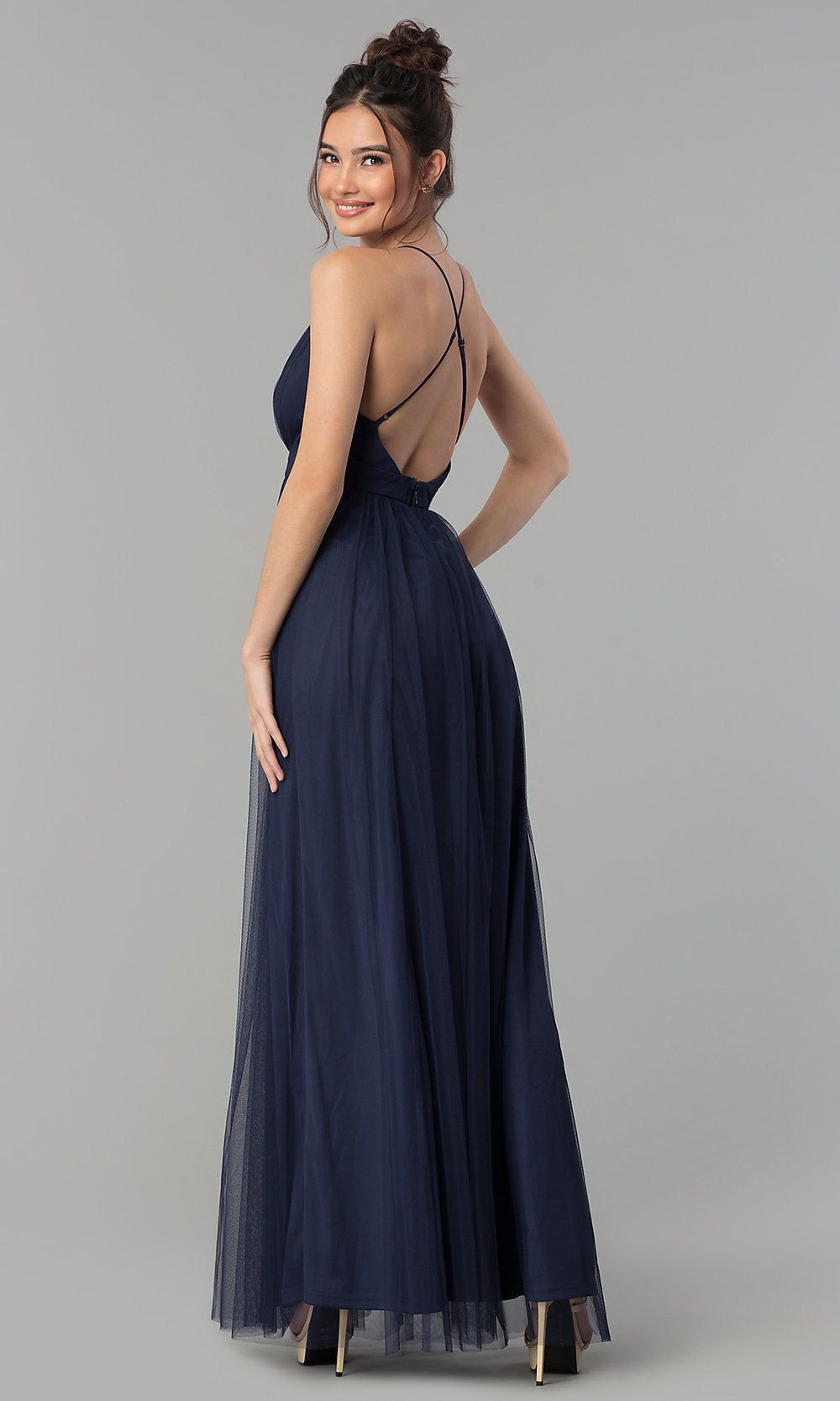 Long Tulle Formal Prom Dress with Low V-Neck sold by PromGirl product image thumbnail 5