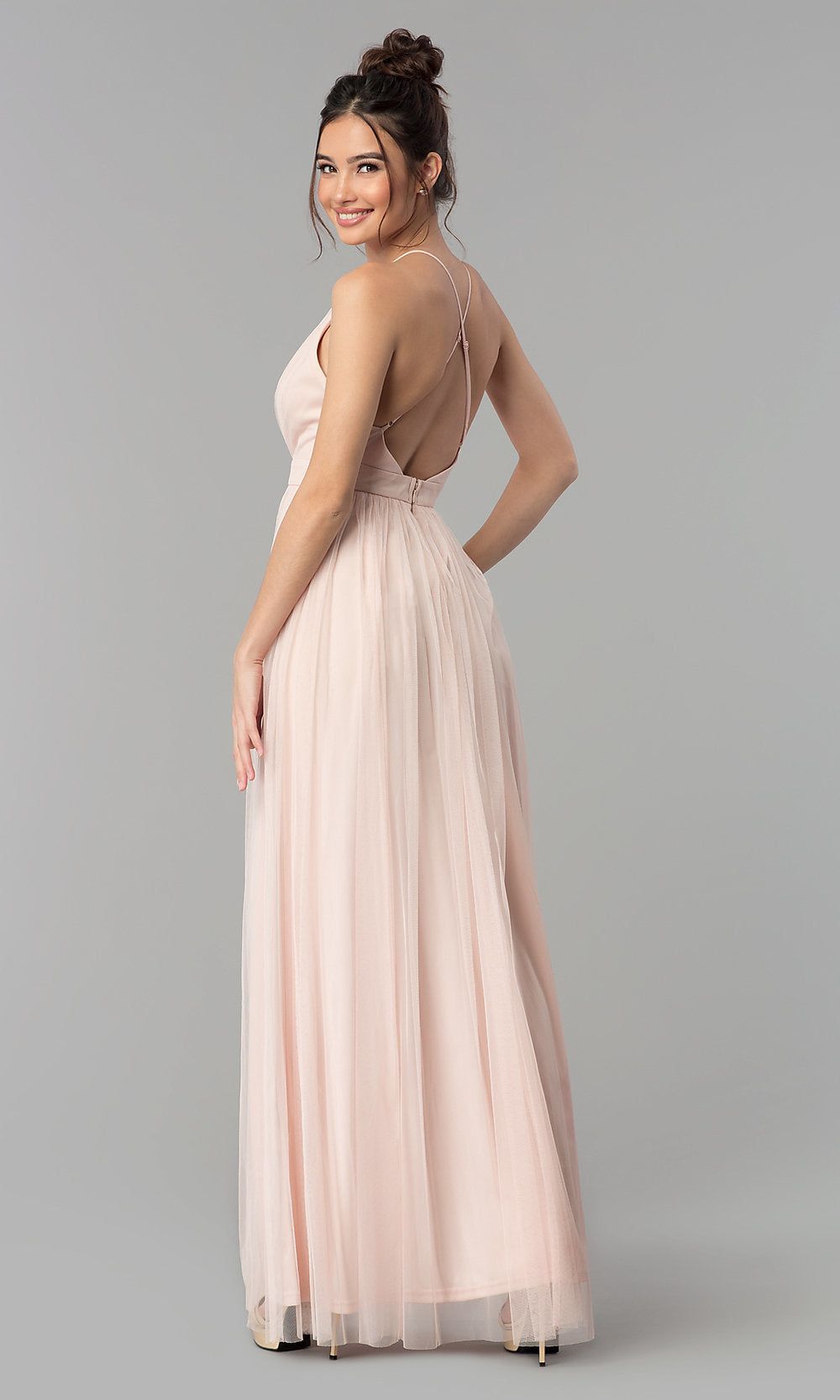 Long Tulle Formal Prom Dress with Low V-Neck sold by PromGirl product image thumbnail 2