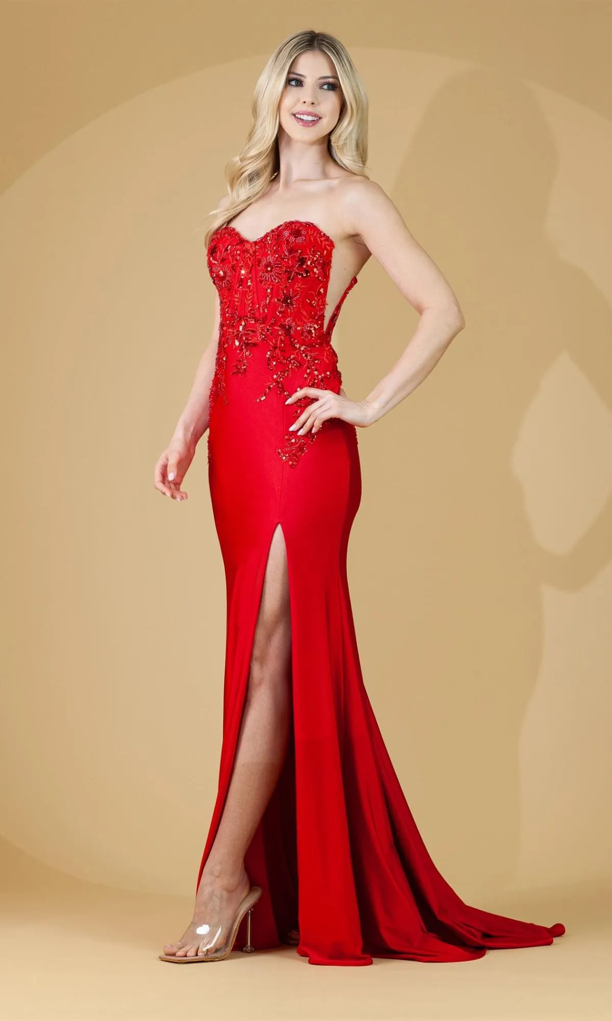 Strapless Sweetheart Sheer-Sides Long Prom Dress 7052 sold by PromGirl product image thumbnail 4