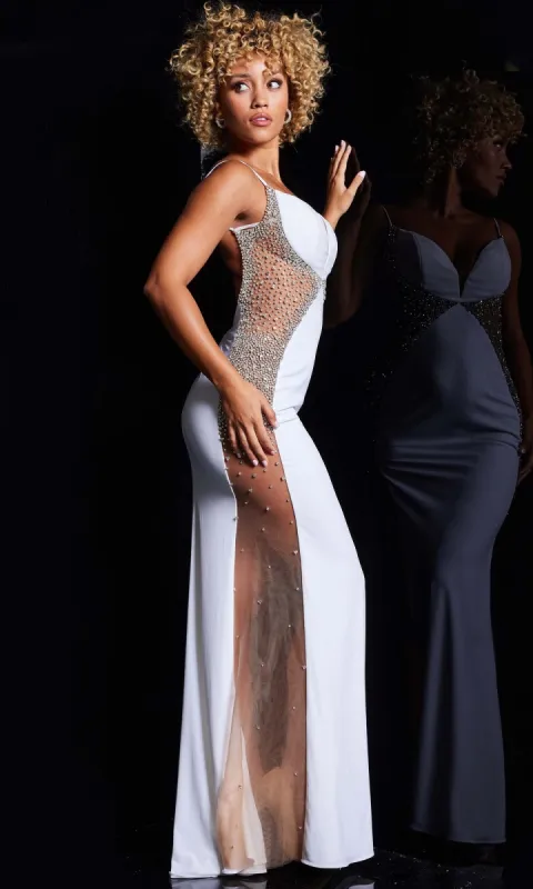Jovani Sheer-Sides Long Sexy Formal Dress 38308 sold by PromGirl