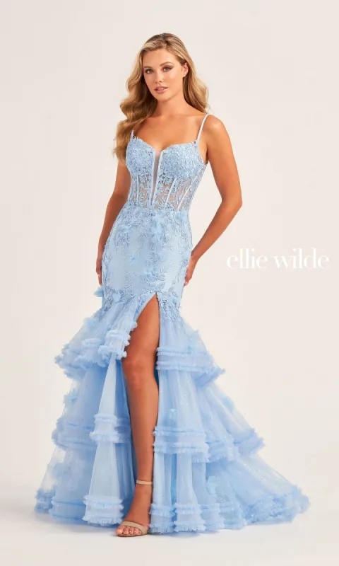 Ellie Wilde Tiered Mermaid Prom Dress EW35050 made by PromGirl