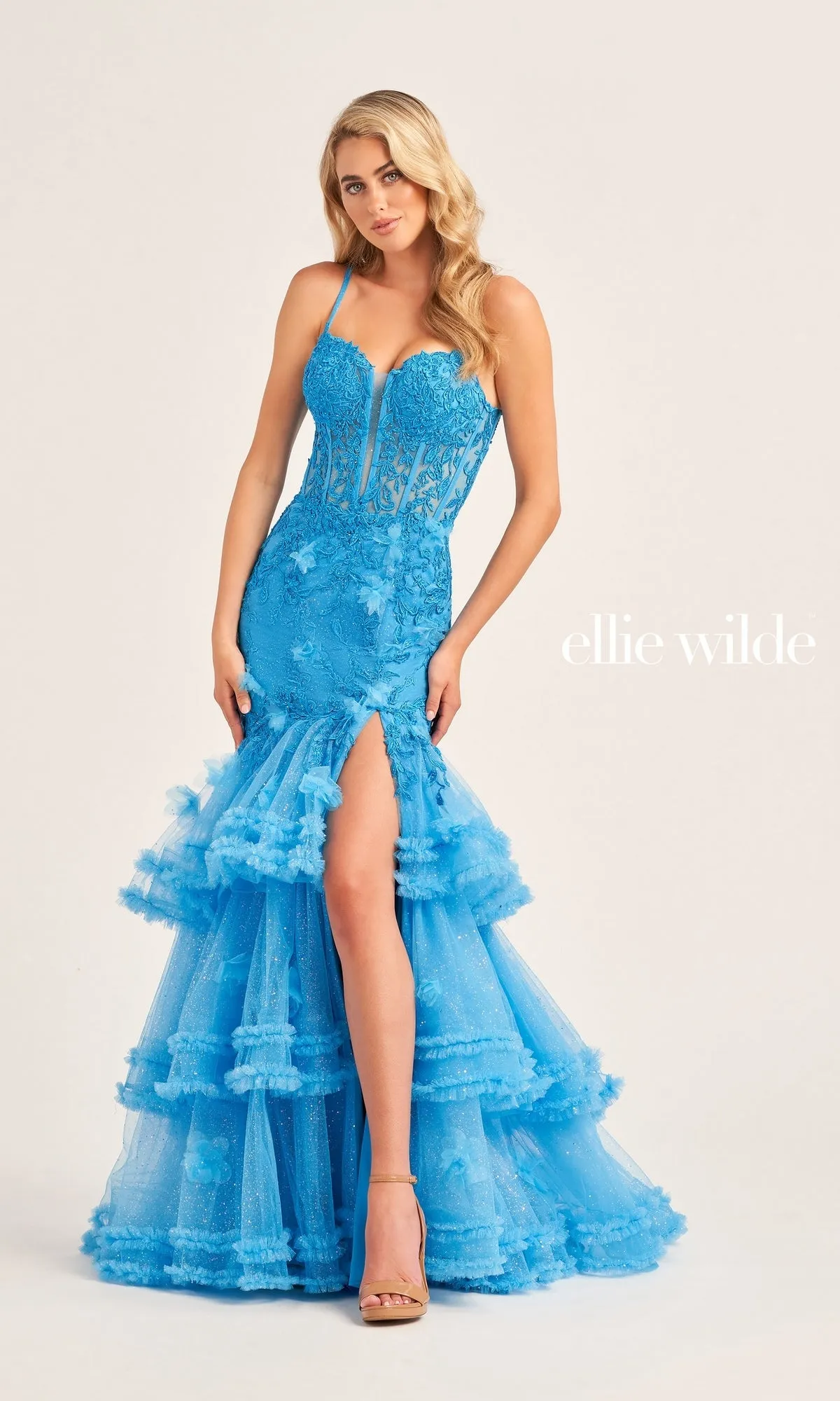 Ellie Wilde Tiered Mermaid Prom Dress EW35050 sold by PromGirl product image thumbnail 4