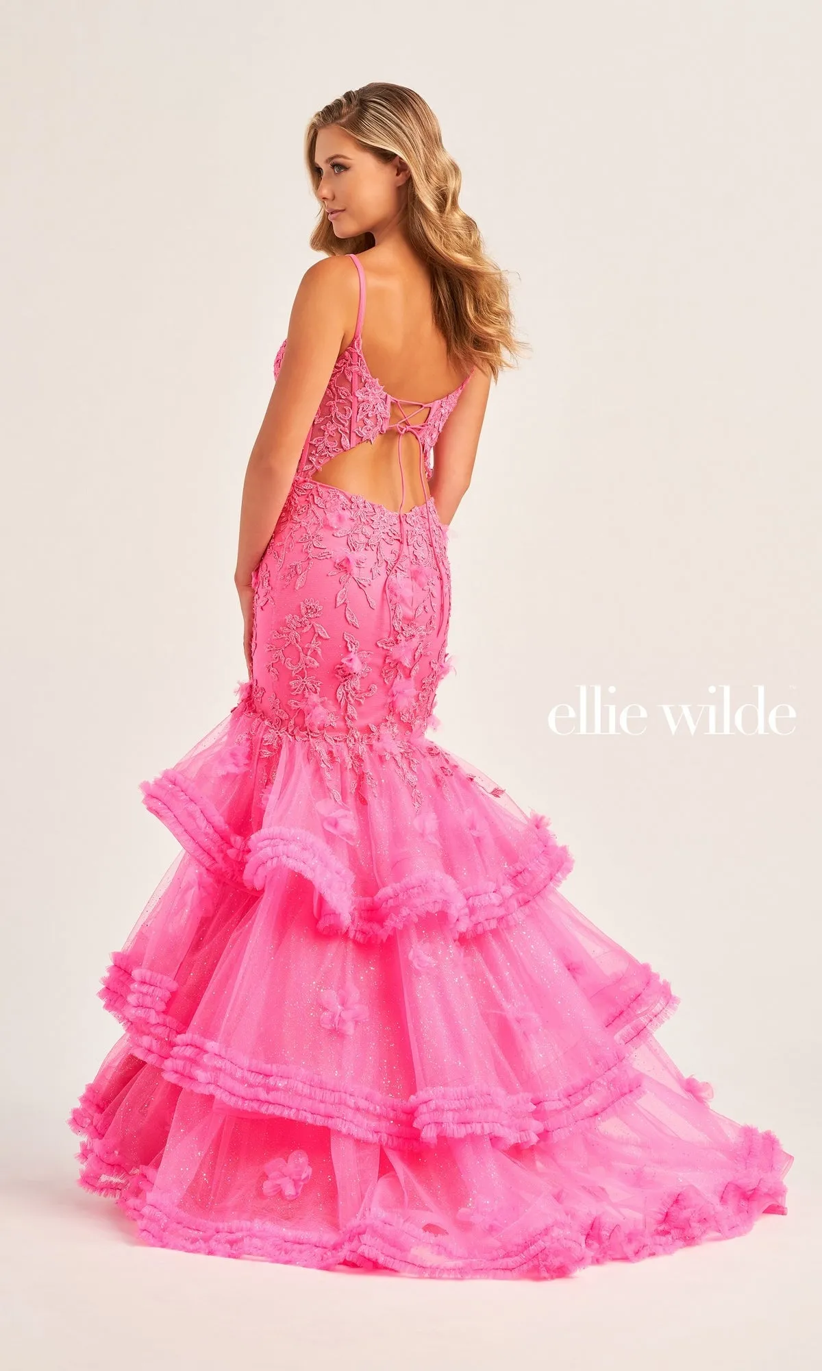 Ellie Wilde Tiered Mermaid Prom Dress EW35050 sold by PromGirl product image thumbnail 2
