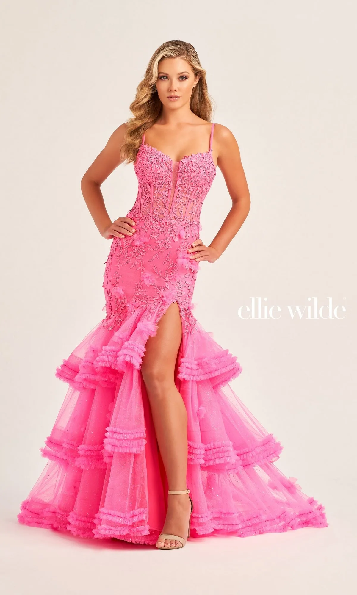Ellie Wilde Tiered Mermaid Prom Dress EW35050 sold by PromGirl product image thumbnail 3
