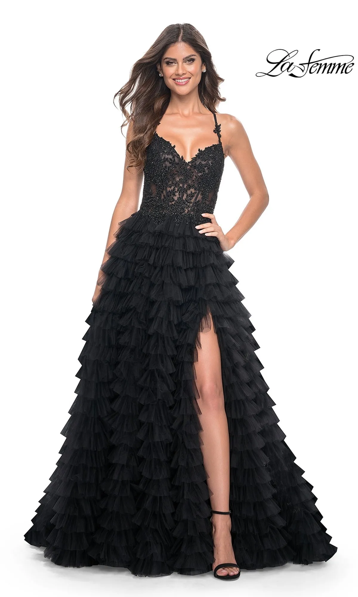 La Femme Long Ruffled Prom Ball Gown 32128 sold by PromGirl product image thumbnail 3