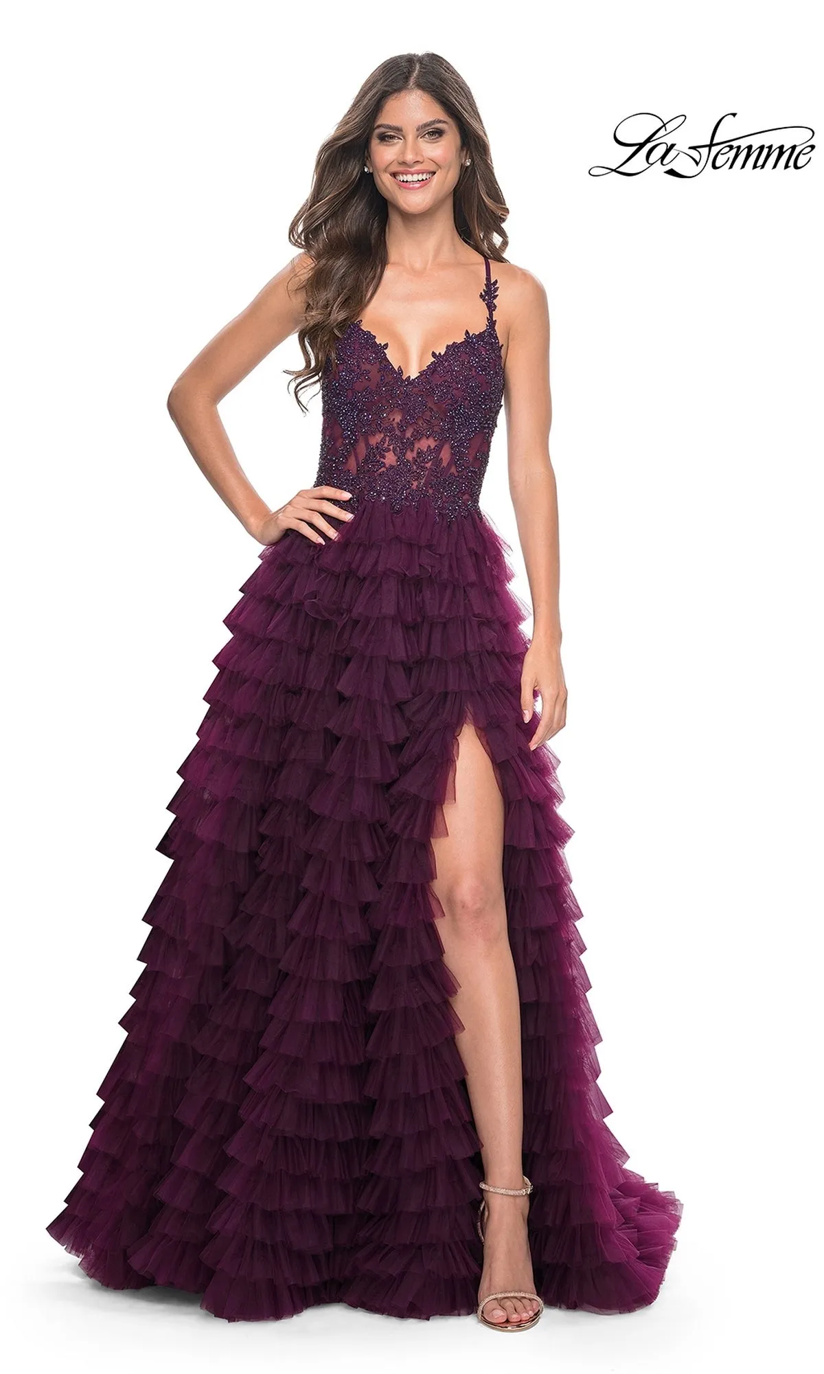 La Femme Long Ruffled Prom Ball Gown 32128 sold by PromGirl product image thumbnail 4