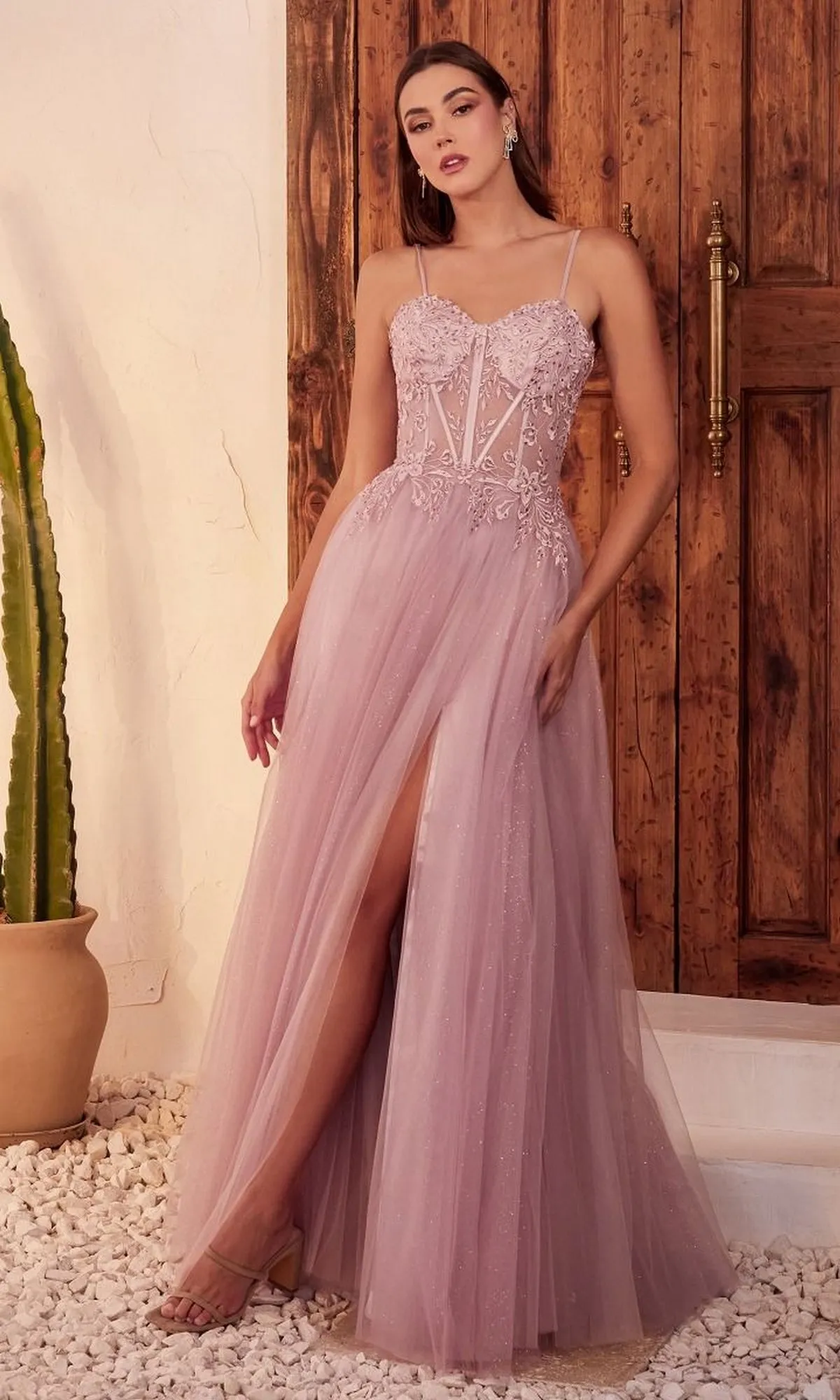 Sheer-Waist Long Glitter-Tulle Prom Dress C150 sold by PromGirl product image thumbnail 5