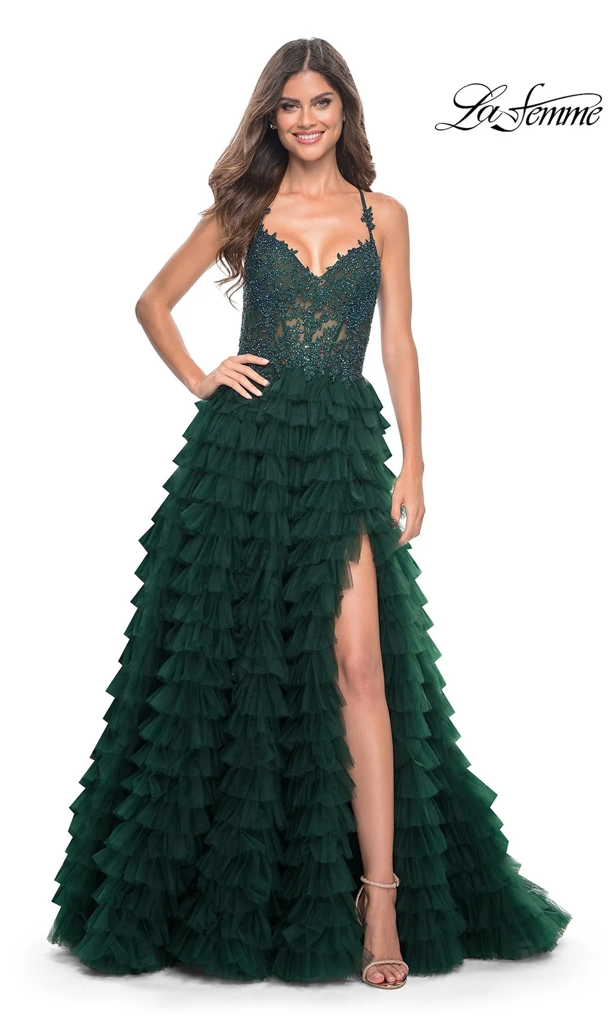 La Femme Long Ruffled Prom Ball Gown 32128 sold by PromGirl product image thumbnail 5