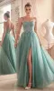 Sheer-Waist Long Glitter-Tulle Prom Dress CLC150 sold by PromGirl