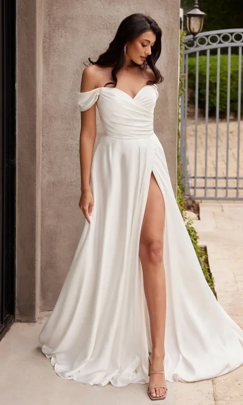 Off-Shoulder White Prom Gown: Ladivine 7493W sold by PromGirl