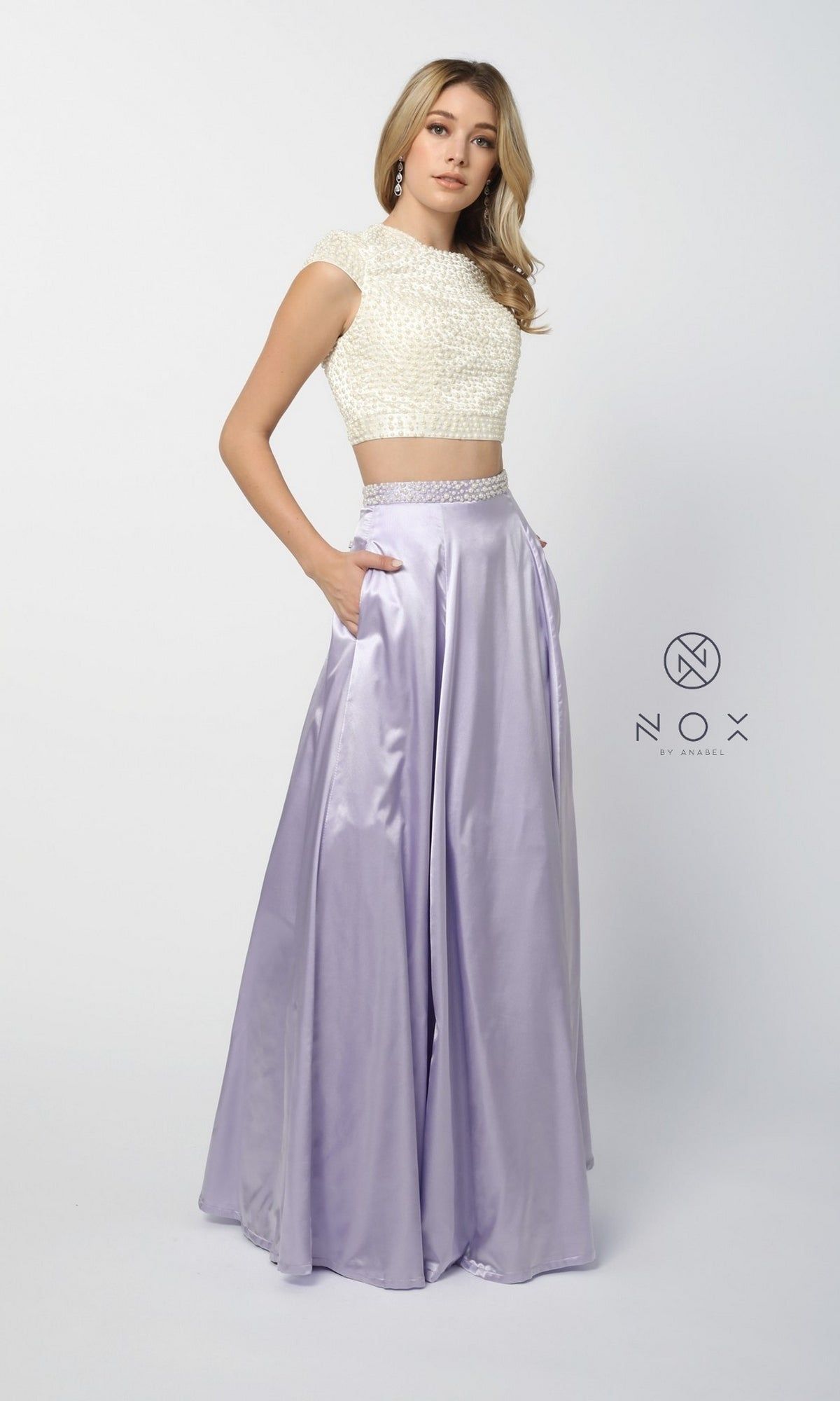 Cap-Sleeve Two-Piece Formal Dress with Pearls sold by PromGirl