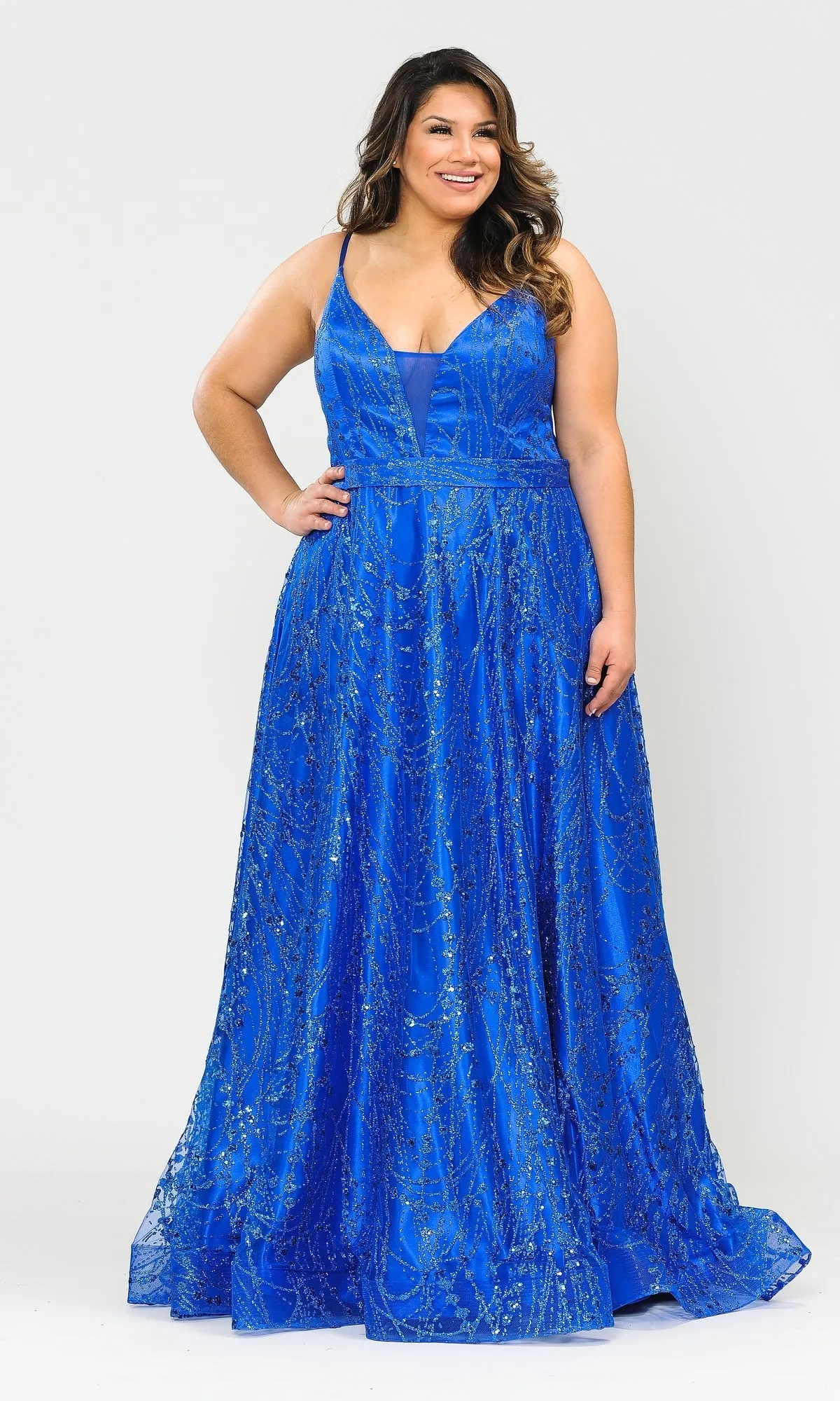 Plus-Size Long Glitter-Print Prom Dress W1004 sold by PromGirl