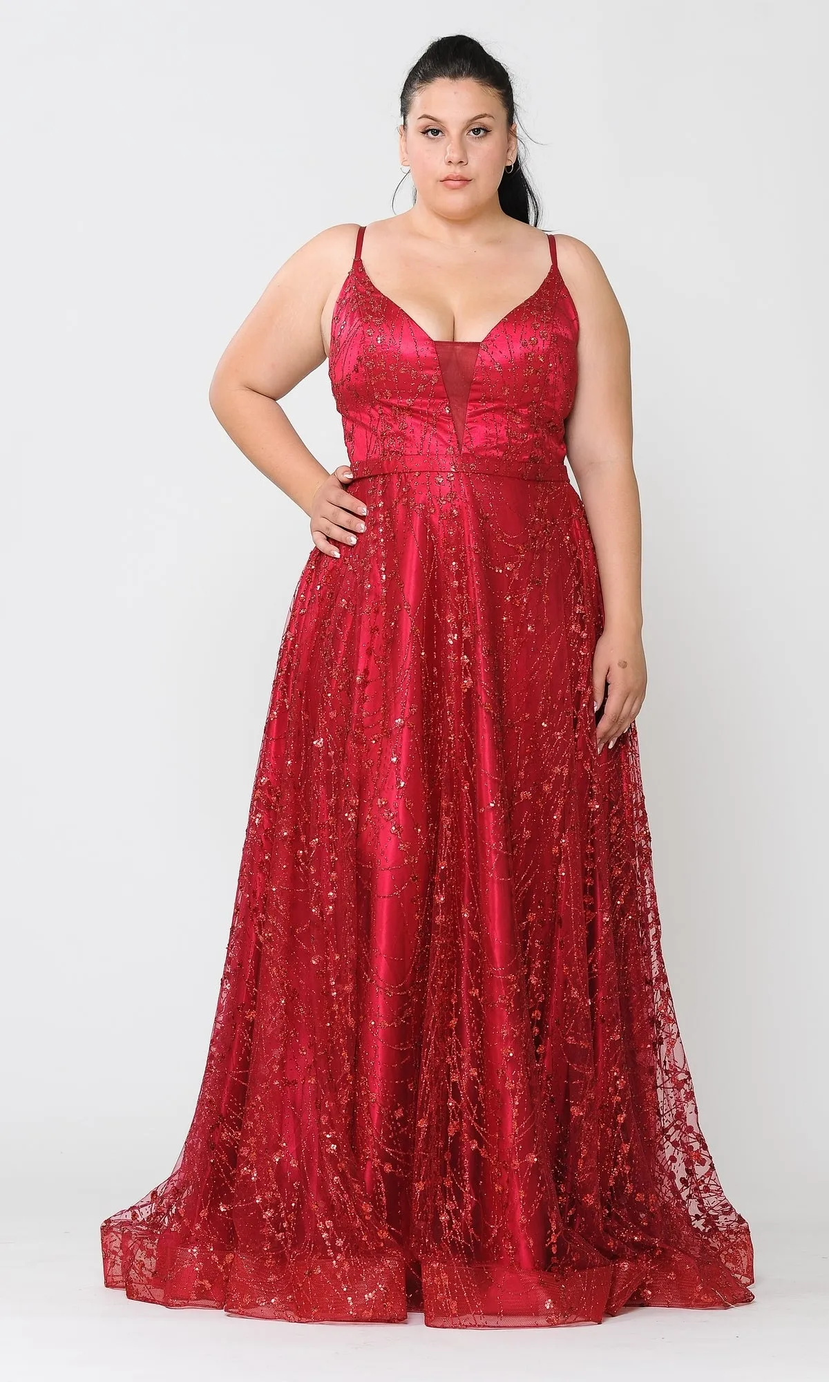 Plus-Size Long Glitter-Print Prom Dress W1004 sold by PromGirl product image thumbnail 5