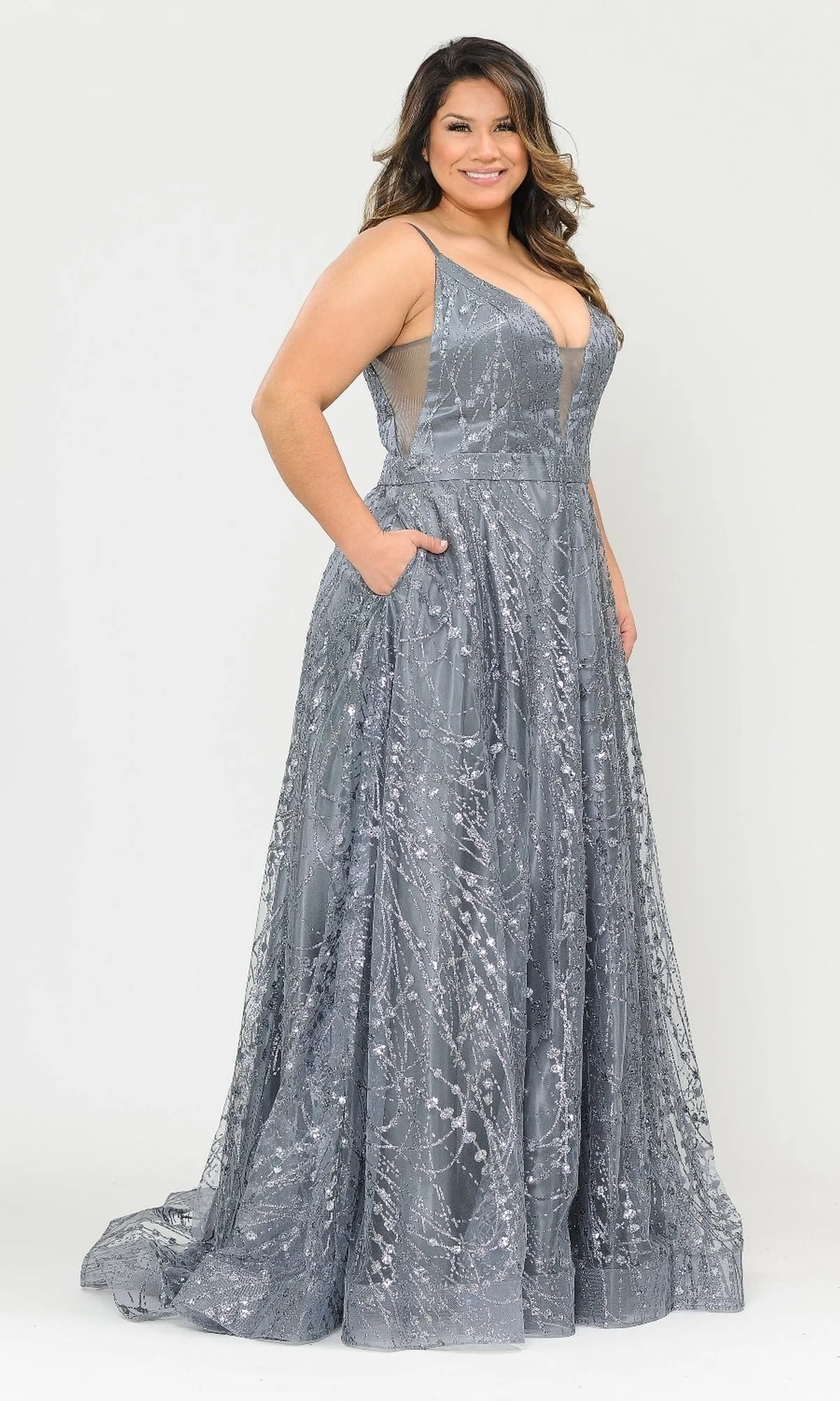 Plus-Size Long Glitter-Print Prom Dress W1004 sold by PromGirl product image thumbnail 4