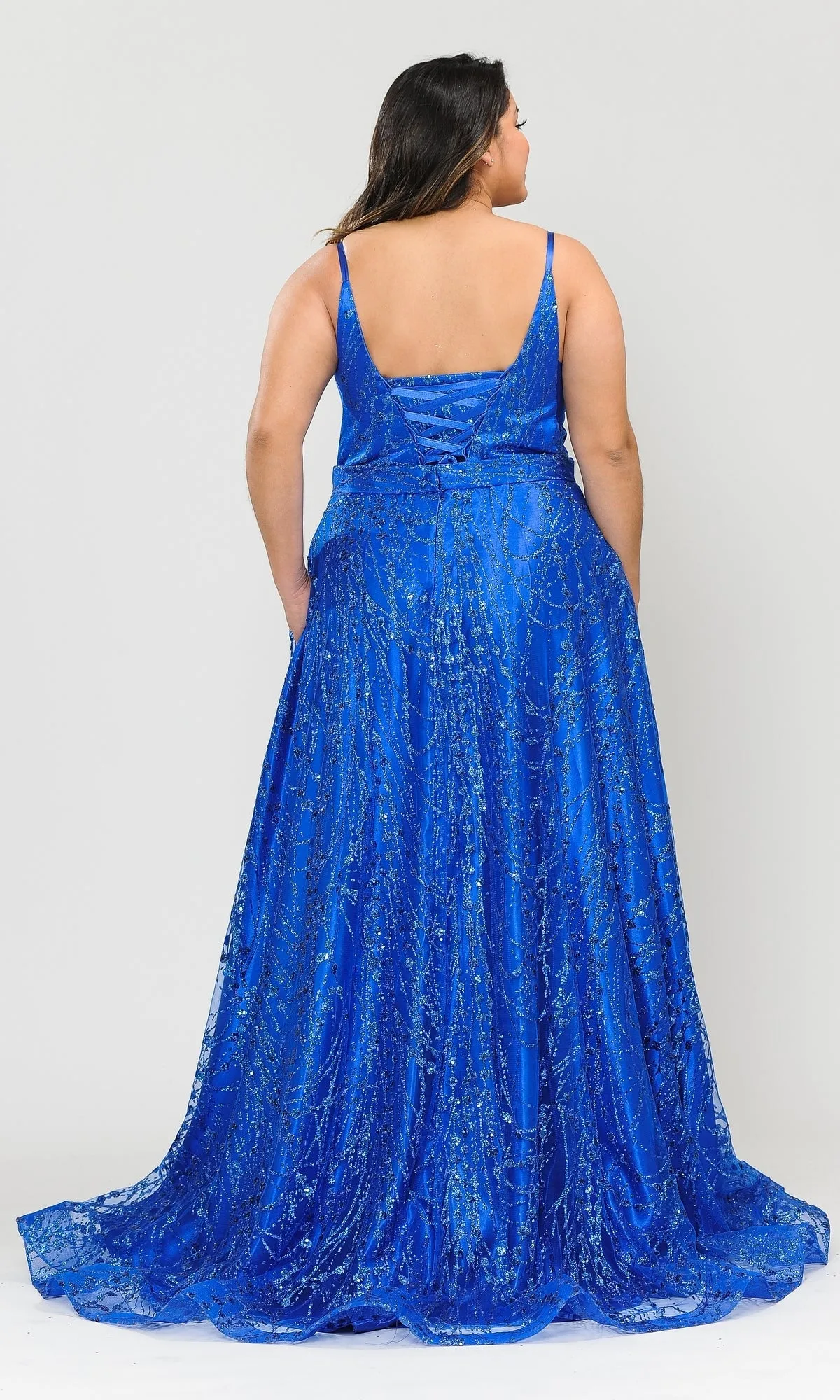 Plus-Size Long Glitter-Print Prom Dress W1004 sold by PromGirl product image thumbnail 2