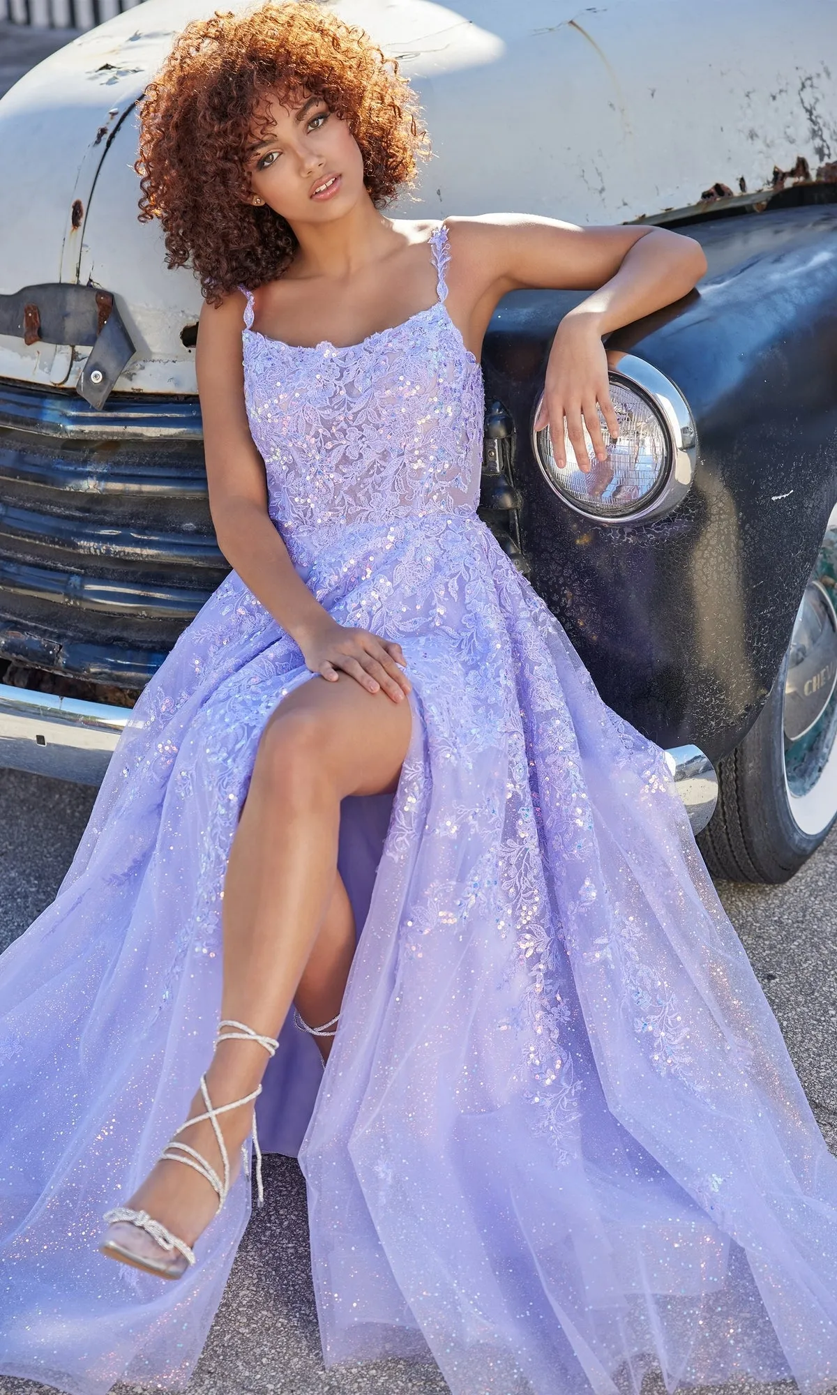 Glitter-Tulle Ellie Wilde Long Prom Dress EW35114 sold by PromGirl product image thumbnail 5