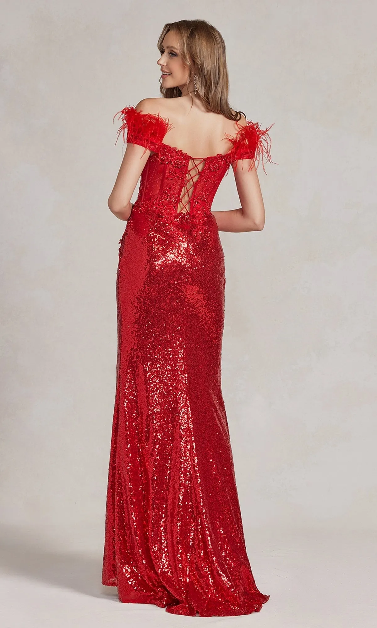 Sequin Prom Dress with Off-Shoulder Feather Straps sold by PromGirl product image thumbnail 2