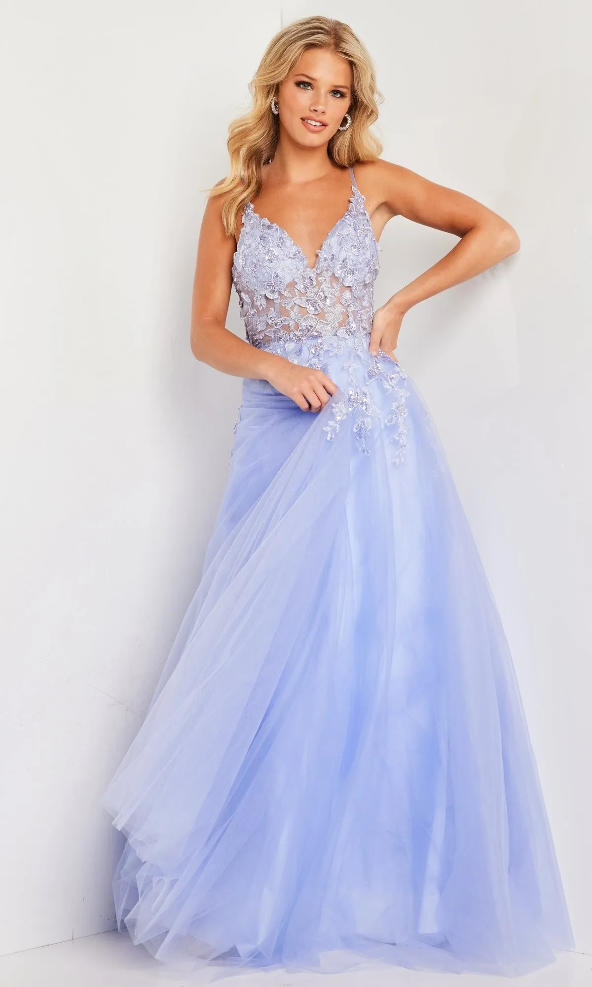 Pastel V-Neck Prom Ball Gown: Jovani JVN37457 sold by PromGirl product image thumbnail 4