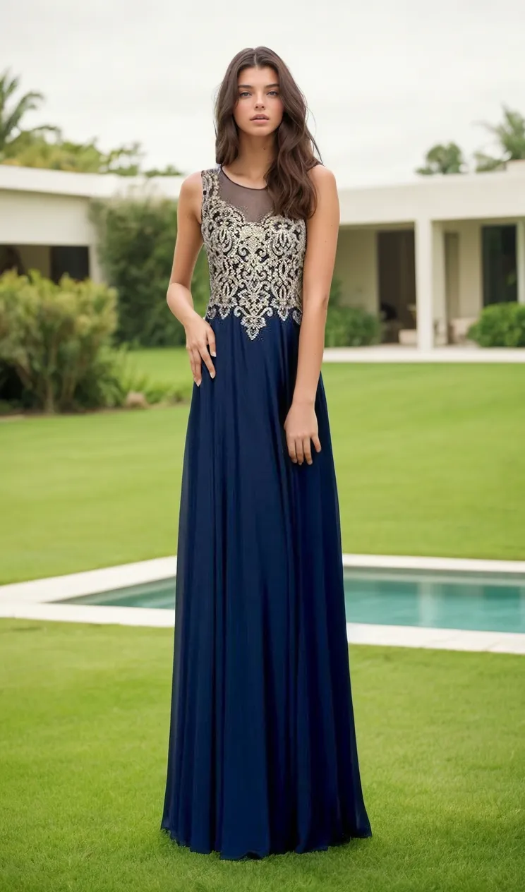 Gold-Lace Bodice Long Prom Dress: Chicas C9156 sold by PromGirl