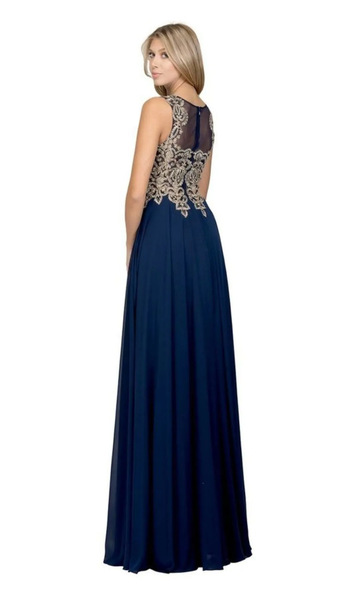 Gold-Lace Bodice Long Prom Dress: Chicas C9156 sold by PromGirl product image thumbnail 2