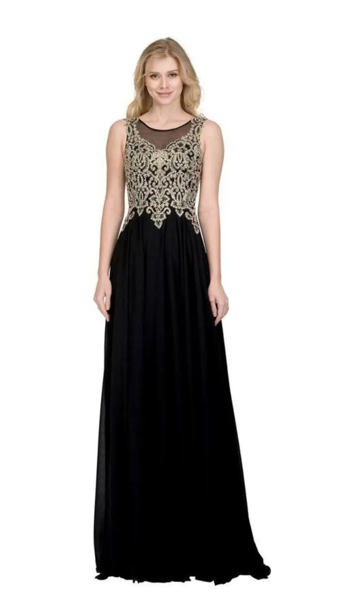 Gold-Lace Bodice Long Prom Dress: Chicas C9156 sold by PromGirl product image thumbnail 3