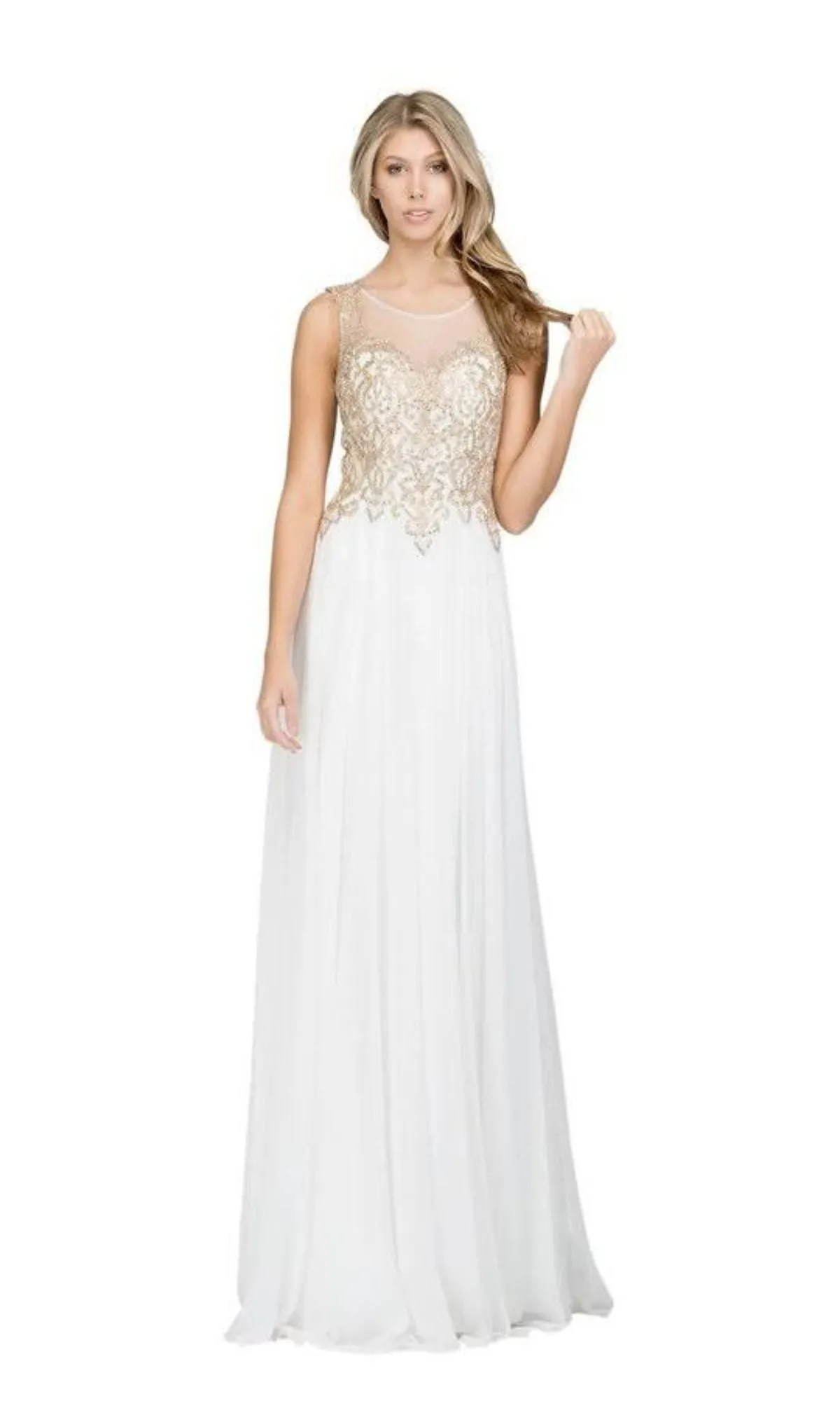 Gold-Lace Bodice Long Prom Dress: Chicas C9156 sold by PromGirl product image thumbnail 5