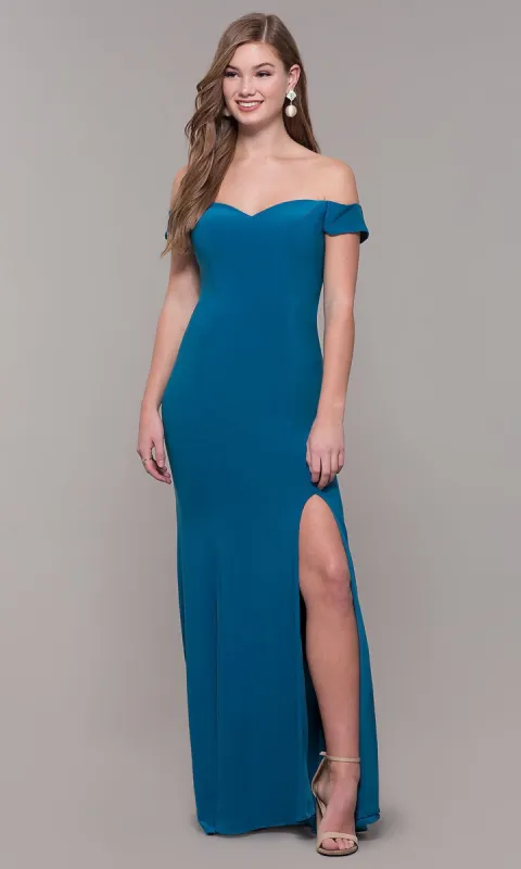 Long Off-the-Shoulder Sweetheart Prom Dress sold by PromGirl