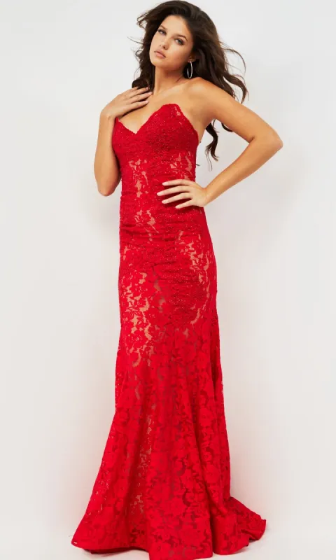Strapless Long Lace Prom Dress; Jovani 37334 made by Jovani
