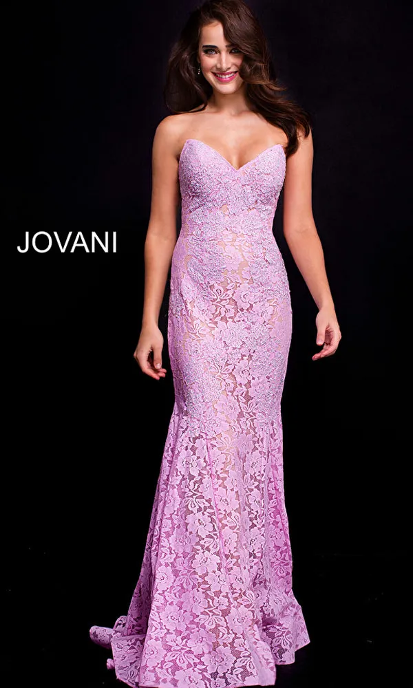Strapless Long Lace Prom Dress; Jovani 37334 sold by PromGirl product image thumbnail 4