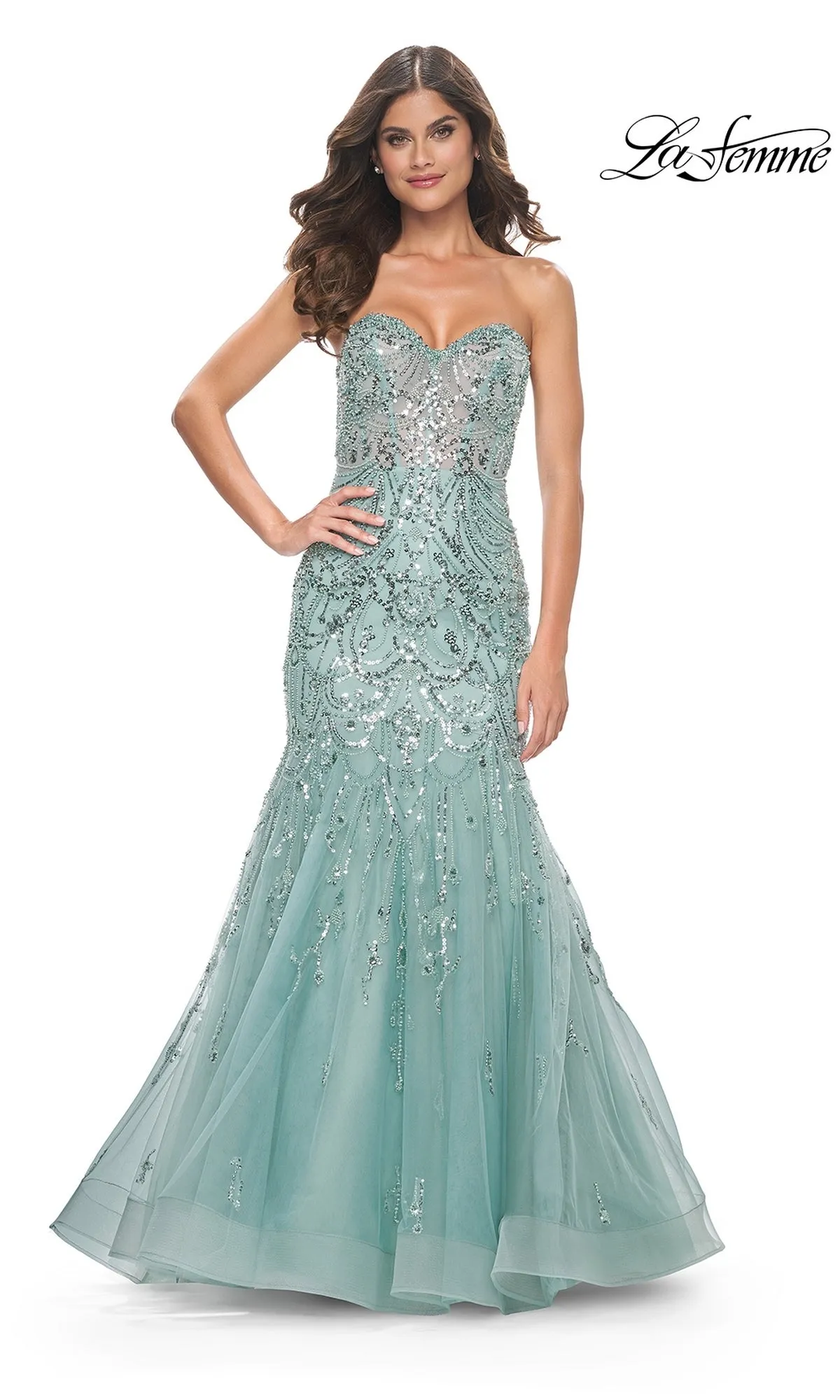 La Femme Strapless Long Mermaid Prom Dress 32053 sold by PromGirl
