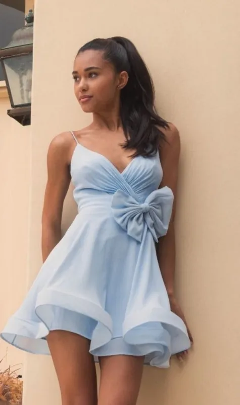 Bow-Front Short Hoco Dress: Mac Duggal 55643 sold by PromGirl