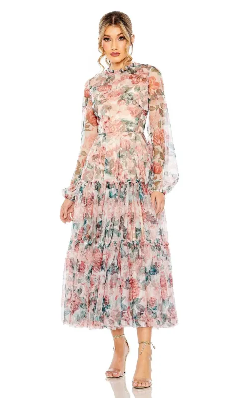 Floral-Print Midi Party Dress: Mac Duggal 11405 sold by PromGirl