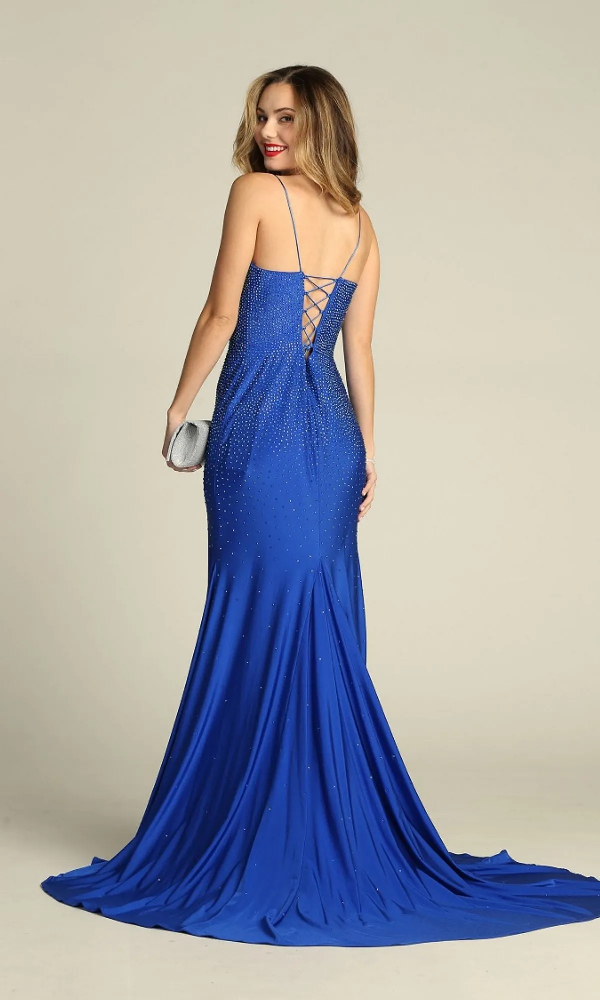 Lace-Up Long Beaded Prom Dress: Chicas YG5026 sold by PromGirl product image thumbnail 2