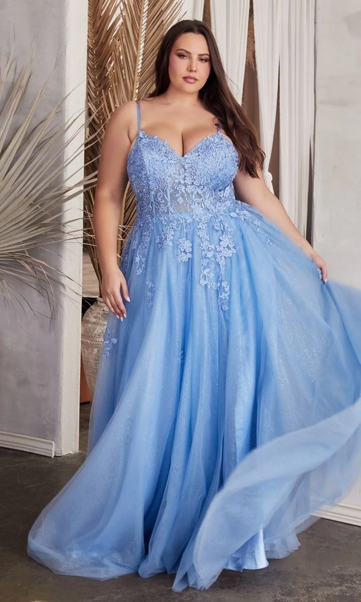 Lace-Up Back Plus-Size Long Prom Ball Gown C148C sold by PromGirl