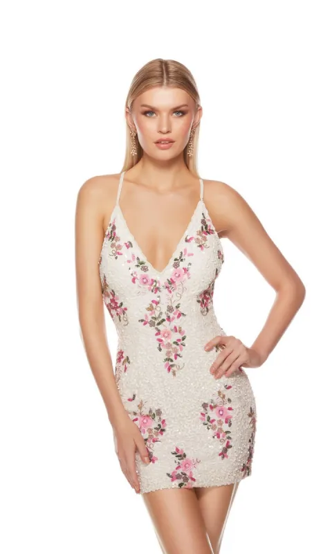 Alyce Short Beaded-Floral Homecoming Dress 84004 sold by PromGirl