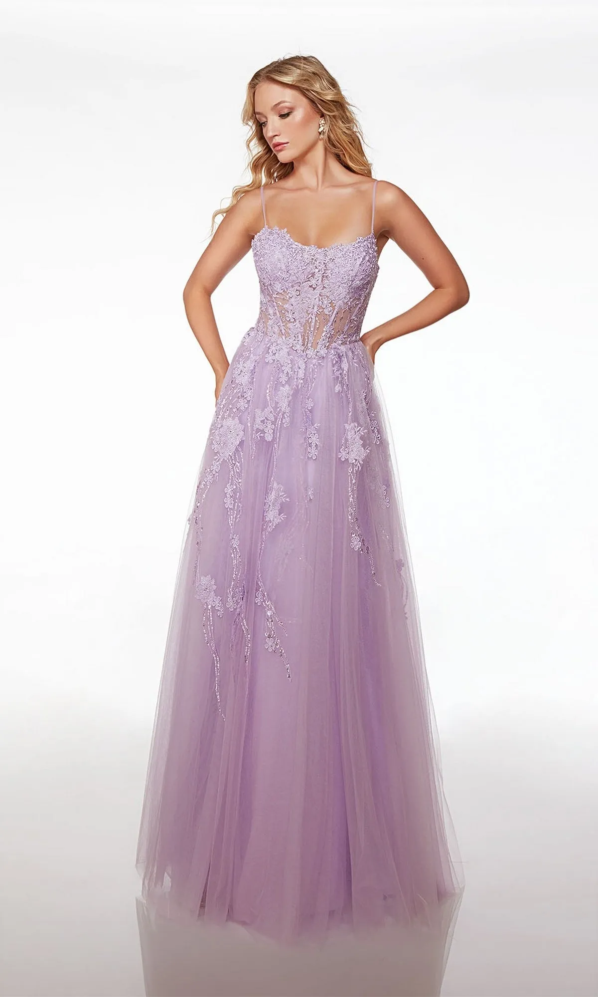 Alyce Sheer-Waist Long A-Line Prom Dress 61541 sold by PromGirl