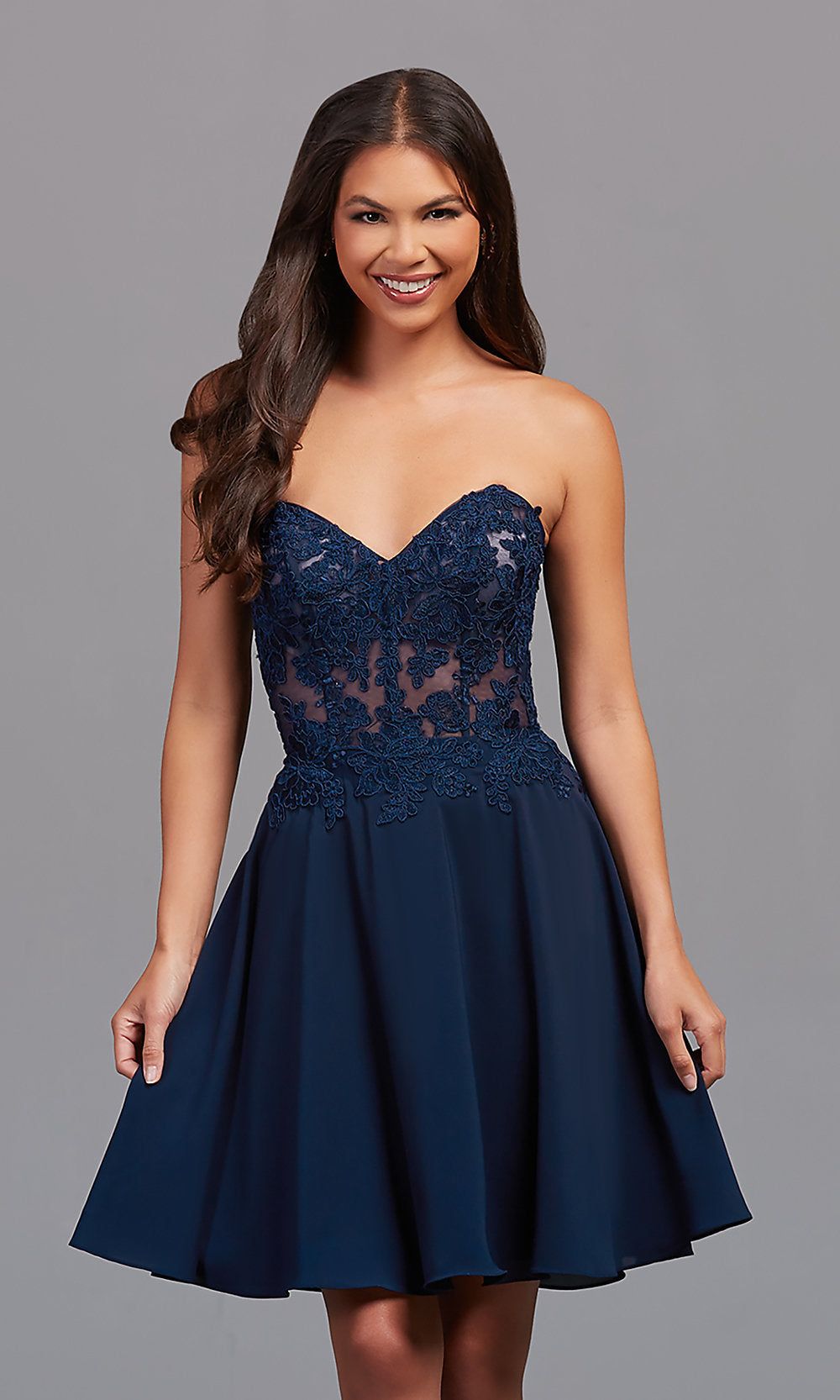 PromGirl Strapless Sheer-Corset Homecoming Dress sold by PromGirl