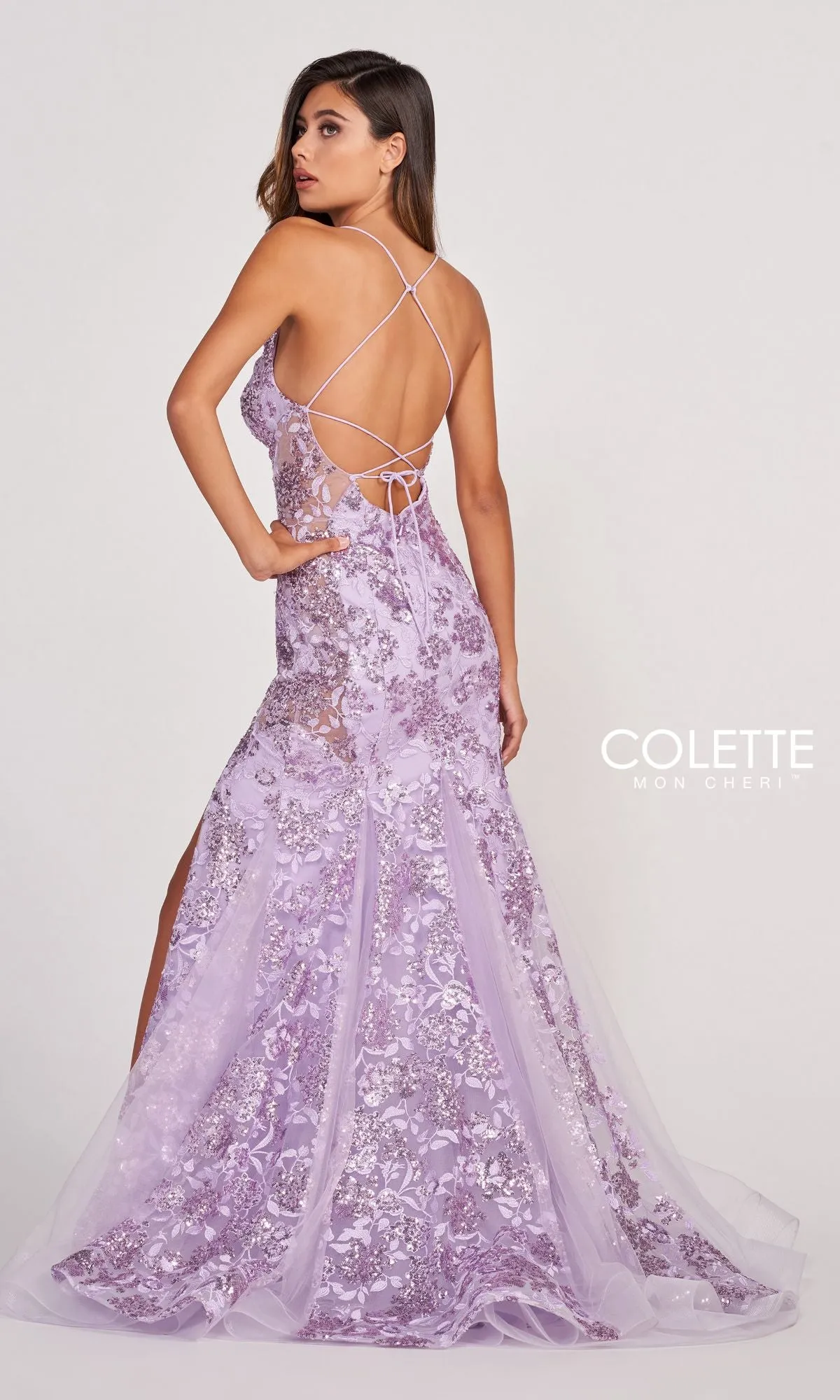 Colette Long Sequin Prom Dress with Sheer Sides sold by PromGirl product image thumbnail 2