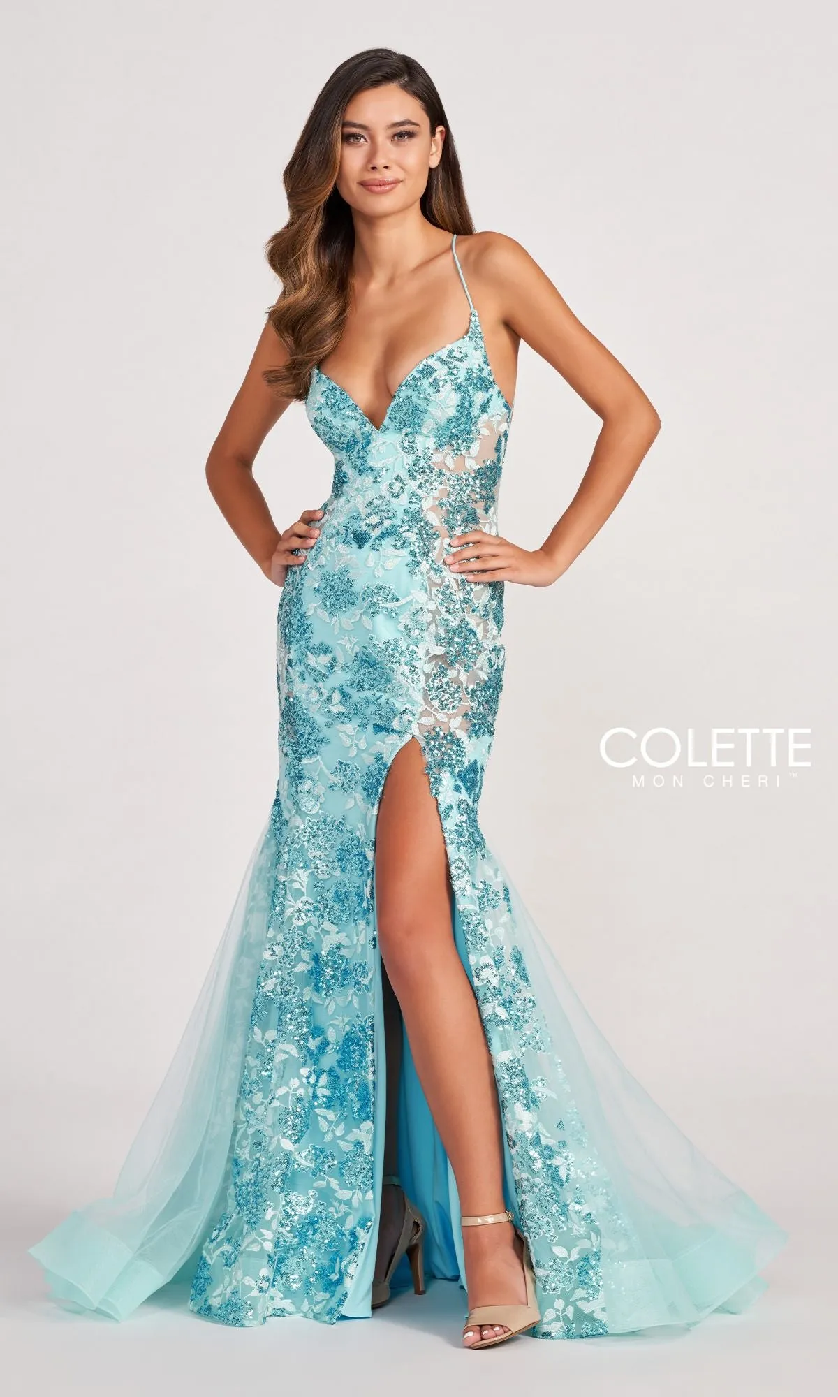 Colette Long Sequin Prom Dress with Sheer Sides sold by PromGirl product image thumbnail 4