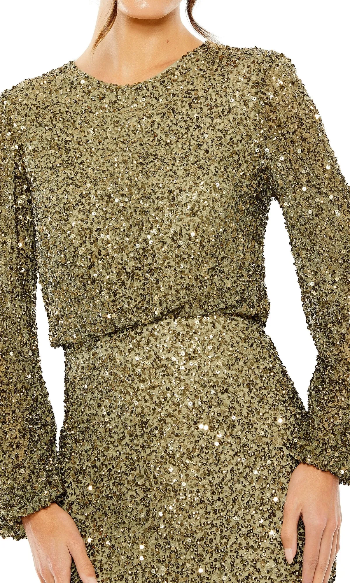 Long Sleeve Olive Formal Gown: Mac Duggal 10044 sold by PromGirl product image thumbnail 3